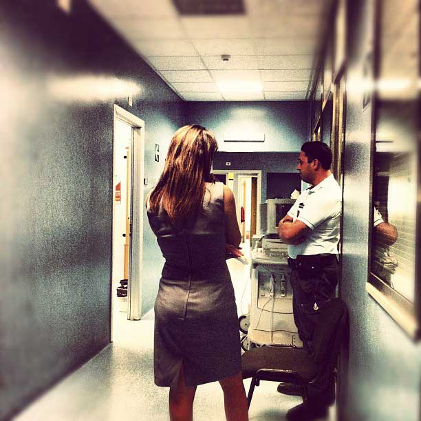 Couple at the hospital waiting in hall