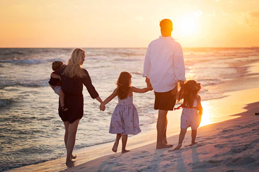 Family walking- on beach
